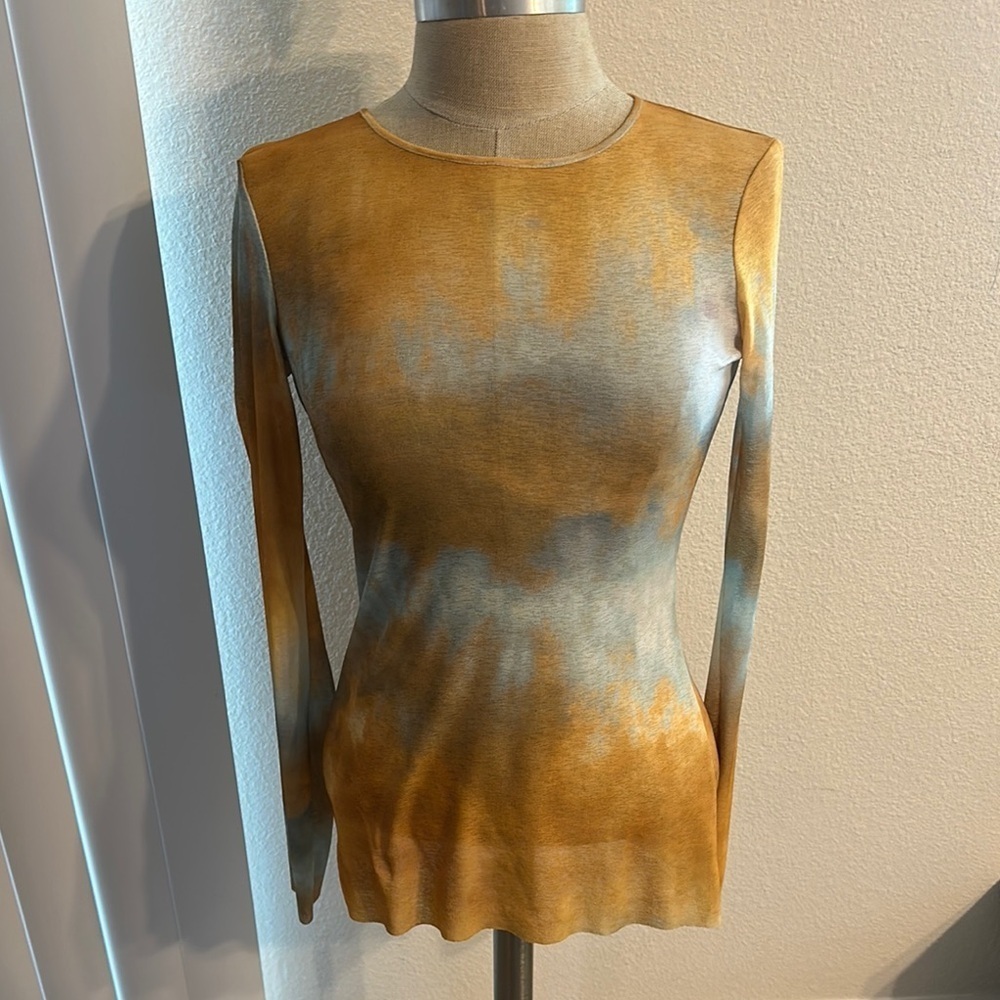 ZARA W/B COLLECTION FITTED GOLD & YELLOW BLOUSE ARTISTIC DESIGN GUC SZ S